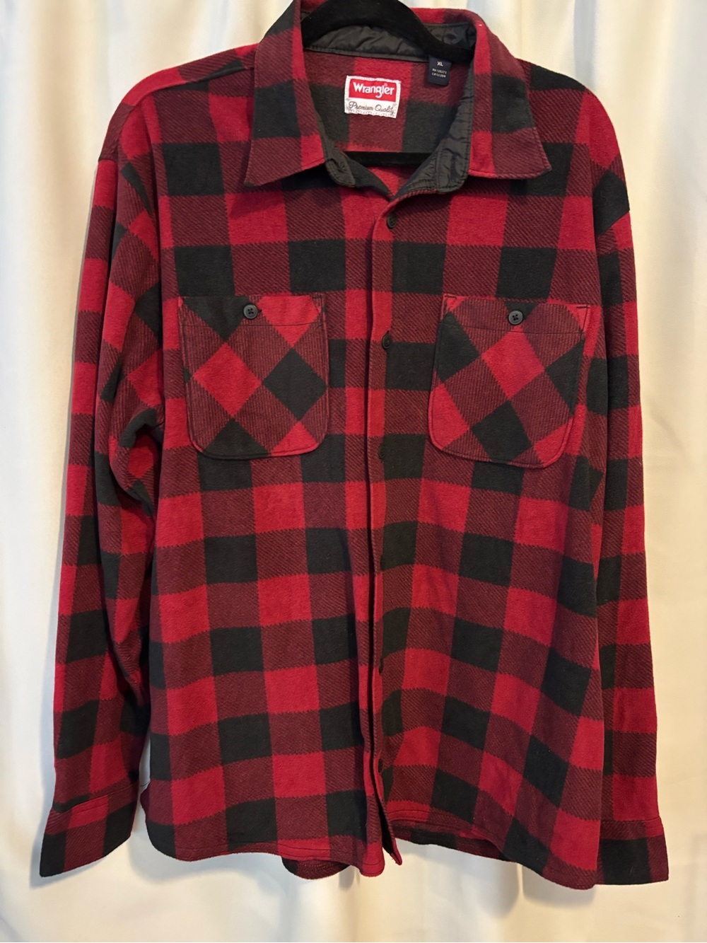 Wrangler Men's Red and Black Buffalo Plaid Fleece Shirt